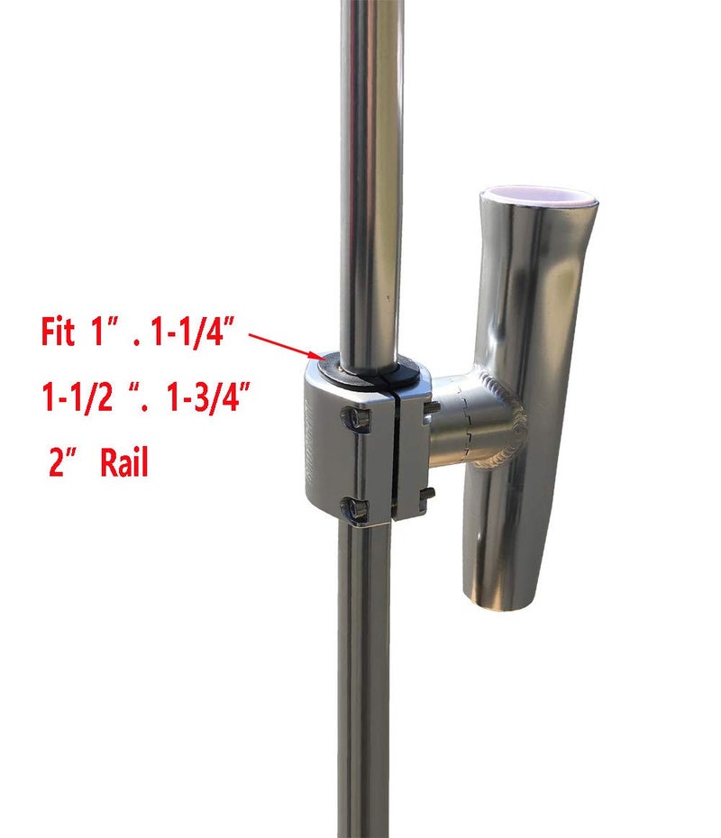 Brocraft Boat T-TOP Rod Holder/Clamp-On Rod Holder - Silver Aluminum - Degree Adjustable - Fits 1" to 2" O.D. Pipe - Image 5